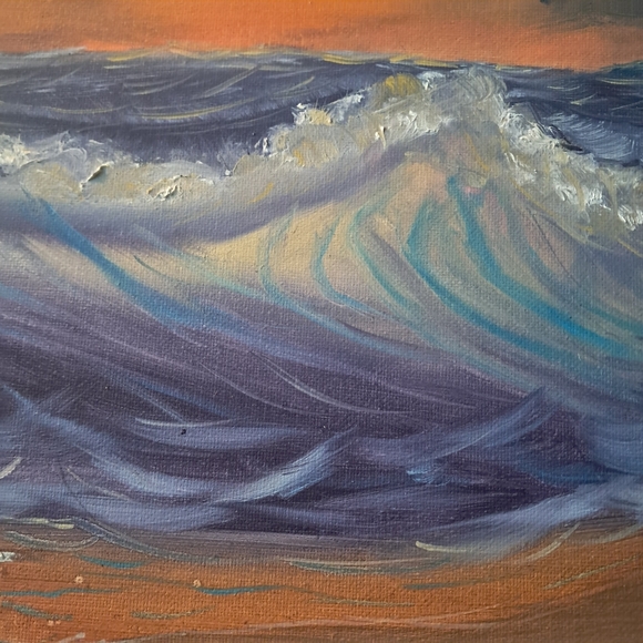 Bob Ross Inspired Hand Painted Canvas Oil Paint Ocean Scene - Picture 5 of 6